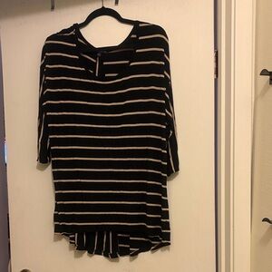 Elegant Black and Tan Striped Long Sleeve Top